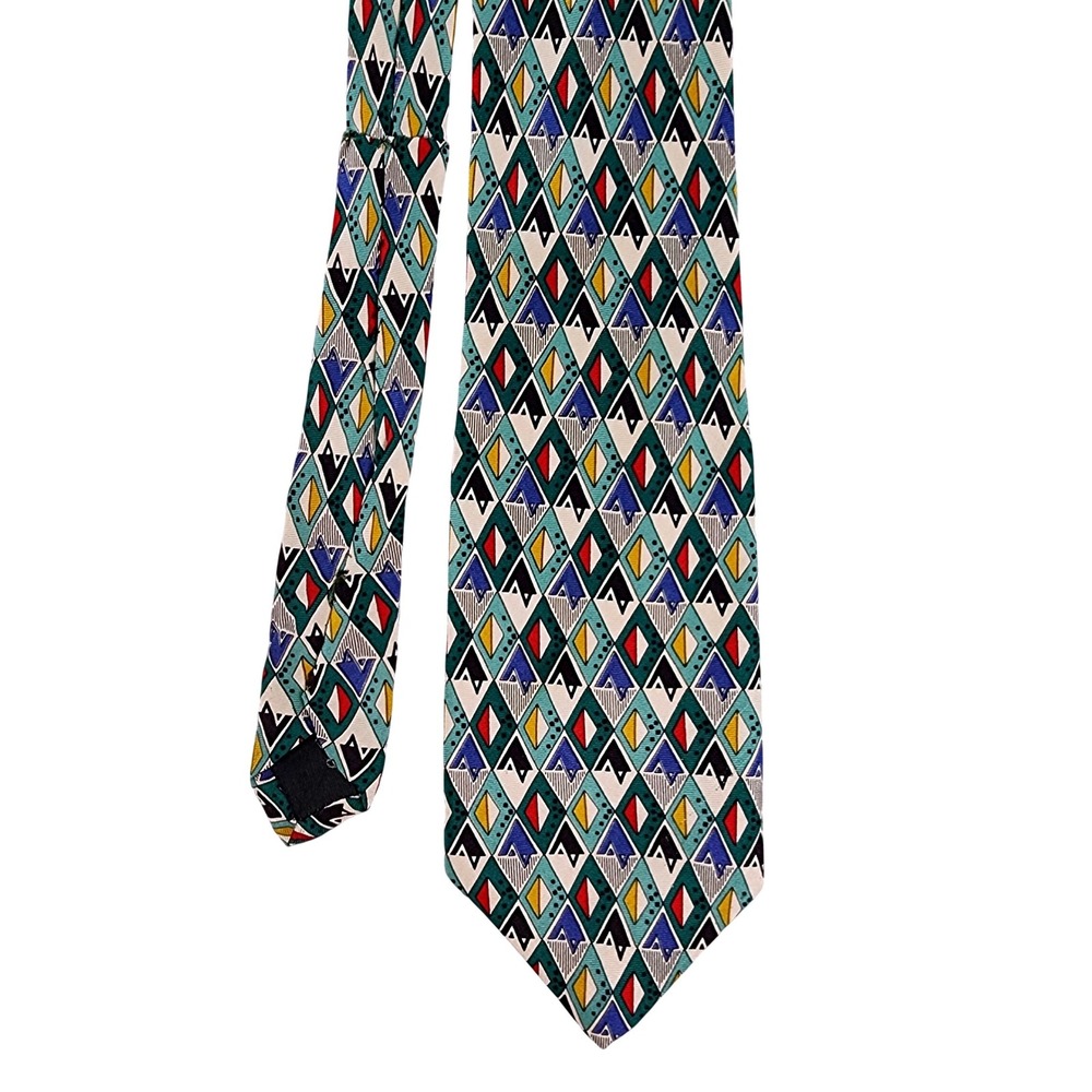 Calabrese Necktie Mens OS Multi Geometric Diamond Print 100% Silk‎ Italy